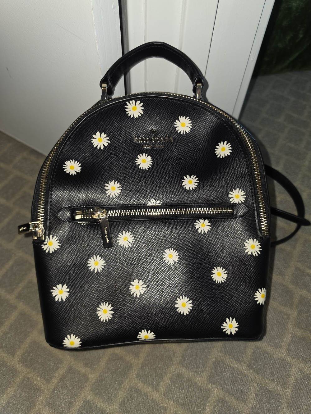 kate spade Black Daisy Print Mini Backpack with Gold Hardware